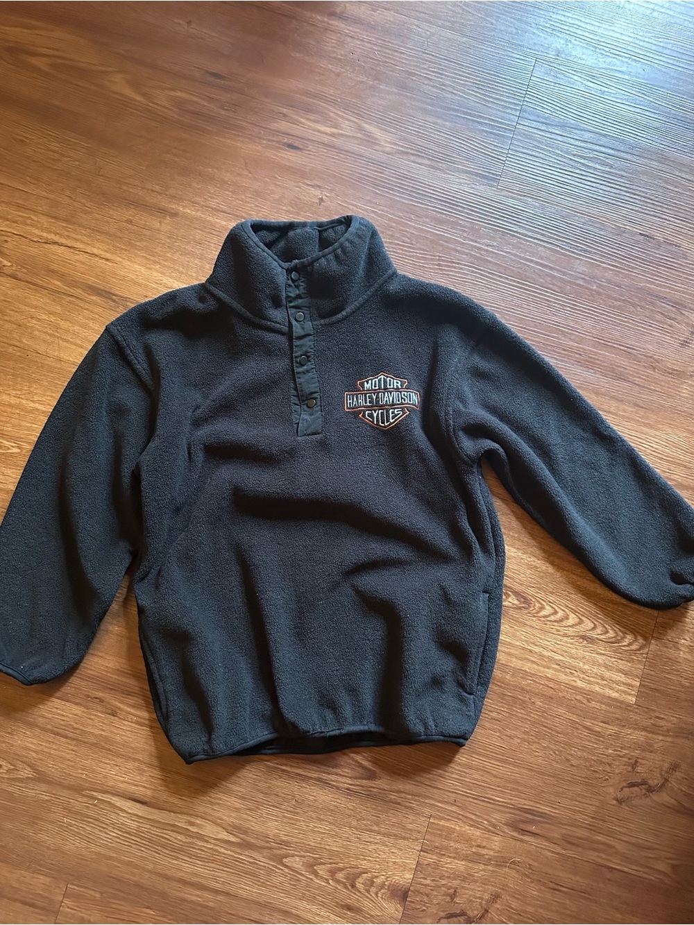 Black Fleece Pullover with Embroidered Harley Davidson Logo